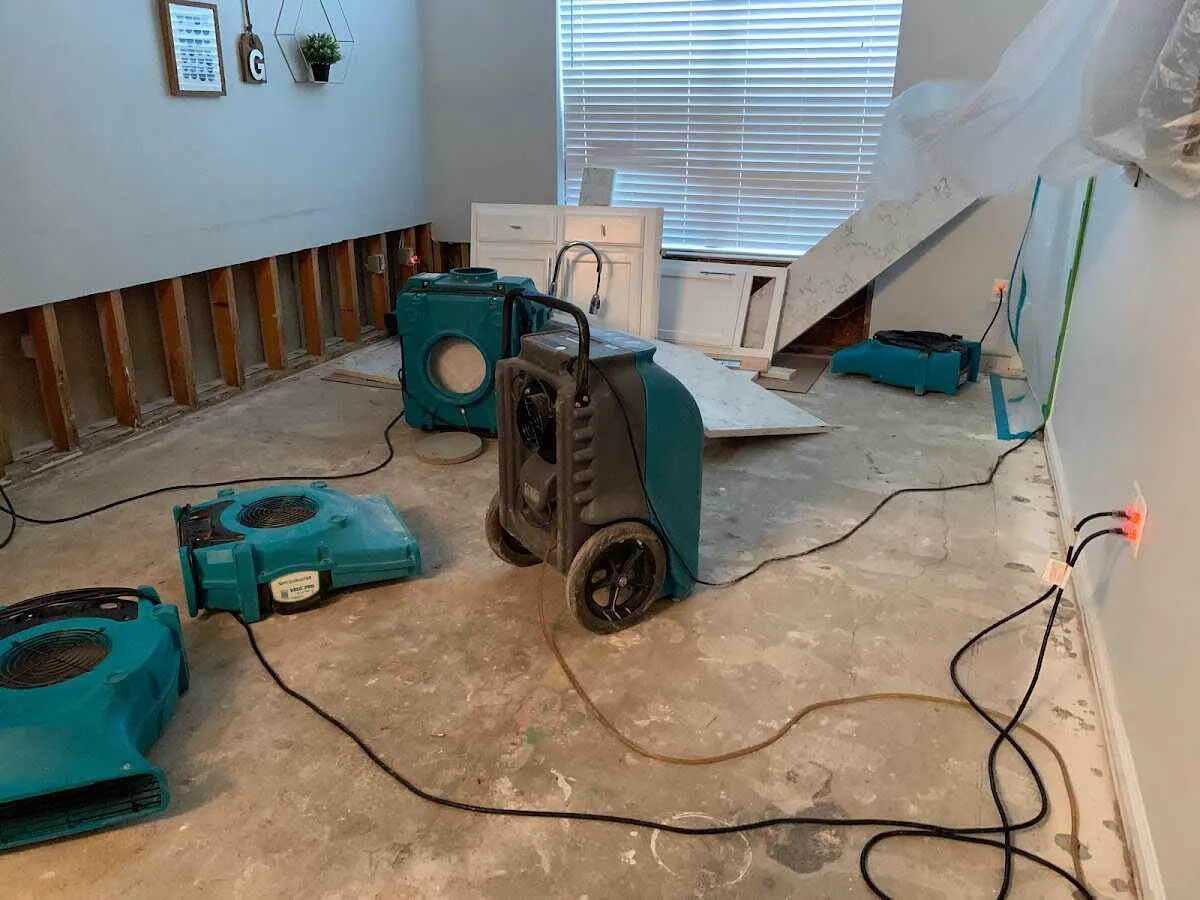 Dehumidifier in flood-cut room for Water Damage Restoration in Elizabethtown